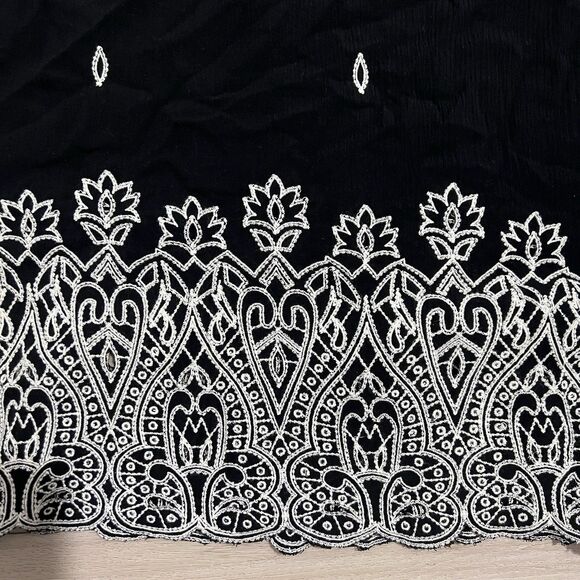 SUNDANCE Palace Shift Midi Dress Black Bell Sleeve Embroidered Scallop Hem Small - Picture 9 of 14